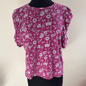 LOFT Floral Cinched Puff Sleeve Tee GUC Size XL